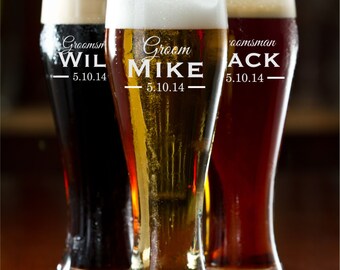 Personalized Pilsner Mug Glass Groomsman Gift Engraved Beer Mug
