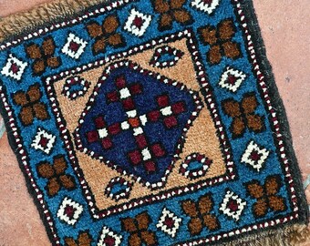 Tapis - tapis petite place - Centre de table - noué à la main - franges - tapis turque - géométrique - Blues - laine Pile - Cottage Chic Decor