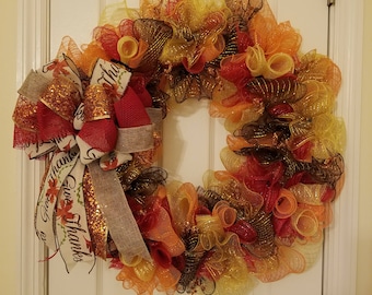 Large Give Thanks Holiday Wreath 24"