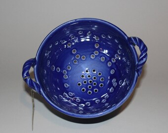 Blue Pottery Colander