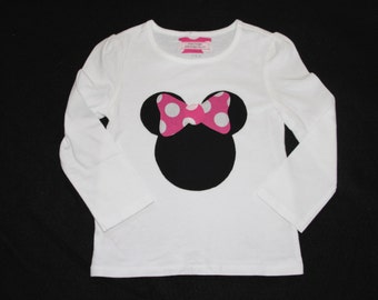Girls Minnie-inspired applique shirt in short or long sleeve or tank top