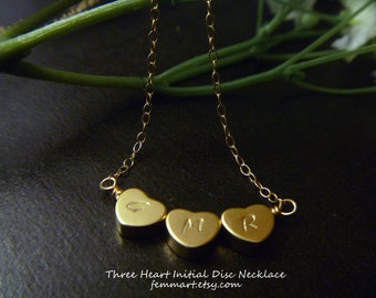 Heart Initial Necklace - Initial Heart Necklace - Three initial Necklace - Gold Filled Chain - Sisterhood - Personalized - Friendship