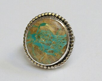 Sterling silver handmade royston ribbon turquoise oxidised ring, hallmarked in Edinburgh.