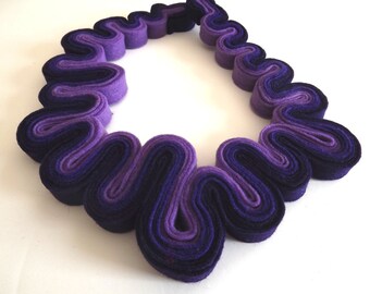 Statement Necklace Felt Necklace Felted Jewelry Recycled Eco Friendly Felt Bib Necklace In Ombre Purple