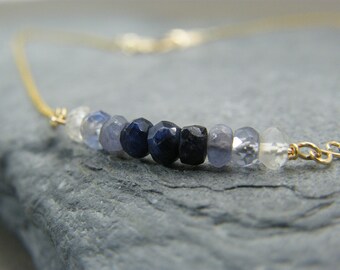 Sapphire gold necklace ~ September birthstone ~ Ombre Sapphire Necklace ~ Genuine sapphire necklace ~ Gold sapphire necklace ~ Gift for her