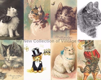 Art Project Vintage Cats Collection Over 100 images for Prints Cards Mixed Media Decoupage Collages Invites Transfers and more...