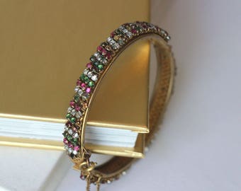 Vintage Miriam Haskell Rhinestone and Beaded Hinged Bracelet, Signed Miriam Haskell