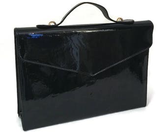 1960s Black Purse, Black Pocketbook, Vintage 60s Purse, Vegan Friendly, Faux Patent Bag, Faux Black Patent, Black Handbag
