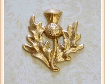 4 pcs raw brass thistle scottish embellishment ornament E194