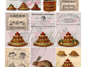 TiffanyJane-Cakes-Pies-Rabbits Collage Sheet-Instant download for art-tags-embellishments-paper art-gift tags-keepsakes-scrapbooking