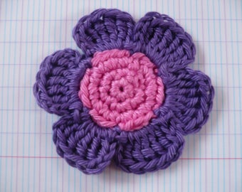 crochet flower, purple and pink cotton