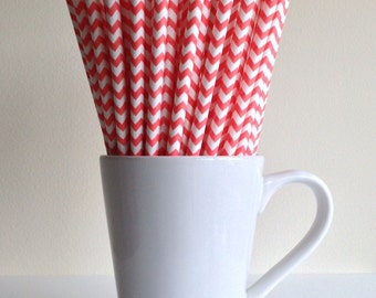 Coral Chevron Paper Straws Party Supplies Party Decor Bar Cart Cake Pop Sticks Mason Jar Straws Graduation