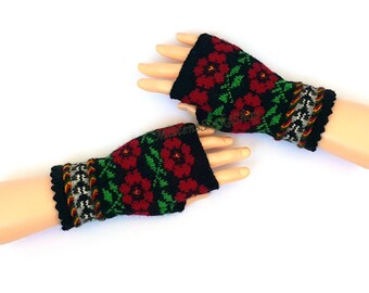 Hand Knitted Fingerless Mitts Latvian Fingerless Gloves Arm Warmers Patterned Texting Gloves Driving Gloves Hand Warmers Wrist Warmers Gift