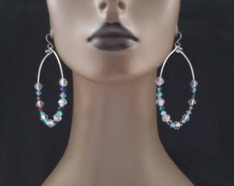 Beautiful Wire Hoop Beaded Earrings, Wire Earrings, Dangling Earrings, Large Earrings, Womens Earrings, Jewelry, Hoop Earrings