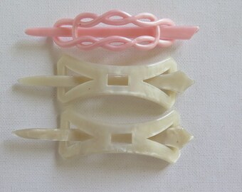 3 Stick Barettes, Vintage Hair Slides, Vintage Hair Shawl Pins
