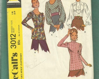 1971 McCalls 3012 Retro Chic Pirate or Victorian Blouses Size 12 UNCUT