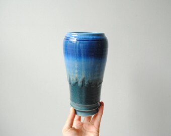 Vintage Vase, Blue Studio Pottery Vase, Flower Vase