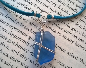 Blue Wire Wrapped Sea-glass Choker