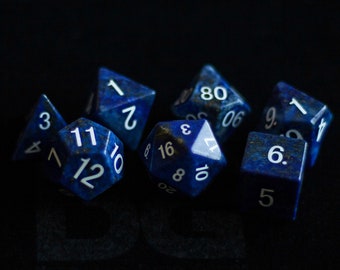 Lapis Lazuli Gemstone Polyhedral Dice Set: Hand Carved with Quality! Full-Sized 16mm. Great for DnD RPG Dungeons and Dragons.
