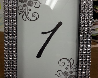 Table Numbers for 4x6 or 5x7 frames Hand Stamped in color of choice, with Hand Drawn Numbers for weddings and all parties