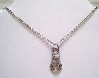 Bunny Rabbit Necklace, Antiqued Silver Bunny Pendant Necklace, Nature Necklace, Silver Rabbit Jewelry, Bunny Jewelry