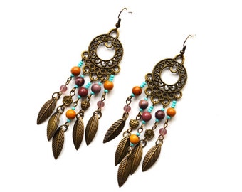 Jasper Chandelier earrings Beaded earrings Gems earrings Boho gypsy earrings Hippie earrings Assemblage earrings Boho Jewelry Gift for her