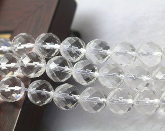 Natural 64 Faceted Rock Crystal Quartz round beads, 15 inches 1 strand
