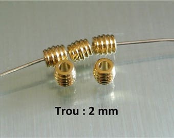 Set of 10 small spacer Golden beads, tube shaped barrel beads, 5 x 4.8 mm, hole: 2 mm