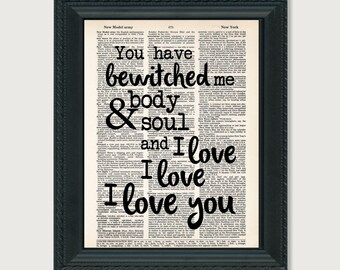 You Have Bewitched Me Body and Soul and I love I love I love you - Pride and Prejudice - Mr Darcy Quote - Dictionary Page Art Print