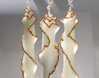 Unique Glitter Taper Candles, Set of 3 to 6 Decorative Taper Candles, White w/Gold Silver, Fancy Candles, Shower Hostess Gift, Birthday Gift