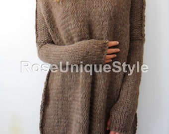 Oversized Chunky knit sweater. Slouchy / Bulky / Loose knit sweater. Brown alpaca/wool sweater.