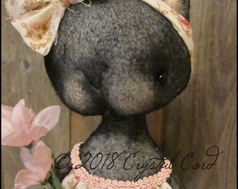 Farmhouse Black cat doll Whimsical woodland animal kitty spring summer cottage chic shabby primitive creepy cute Farm Quirky standing kitten