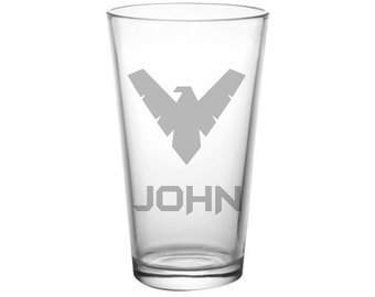 Nightwing Pint Glass - Nightwing Glass - NIGHTWING Beer Glass, Etched Nightwing Gifts