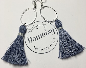 Oval earrings with Denim tassels
