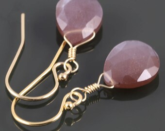 Chocolate Moonstone Earrings. Gold Filled Ear Wires. Genuine Gemstone. Briolette Earrings. June Birthstone. f17e018