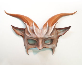 Leather Goat Mask entirely handcrafted lightweight easy to wear great for average and also smaller size adult faces tan brown cream
