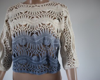 Crochet jumper white and blue