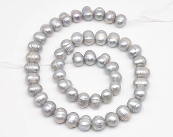 Gray freshwater pearl, 9-10mm baroque ringed pearl beads, drilled 0.7mm to 2.5mm big hole pearls, real large hole pearls strand, FQ750-AS