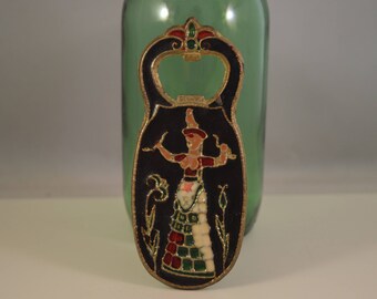 Vintage brass,metal enamel bottle opener,greek ,crete.