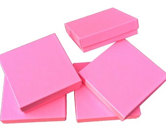 20 Pack -3.5" x 3.5" x 1" Matte Pink, Cotton-Lined Jewelry Boxes, Presentation Boxes, Solid Color Design Gift Boxes, 2 Part - Top & Bottom