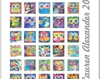 Owls 1 Inch Square Digital Collage Lauren Alexander PDF