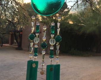 Windchime Teal Window Decor Garden Decor Sun Room Decor