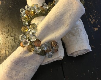 Napkin Rings ~ Beaded Napkin Holder ~ Set of Three~ Clear Gold ~ Vintage