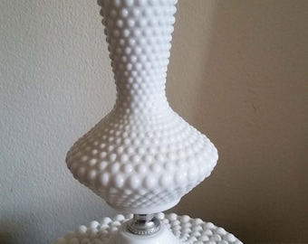 Vintage white hobnail milk glass lamp