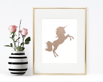 Rose Gold Unicorn Printable Artwork - Instant Download, 8x10, 5x7, Wall Decor, Glitter, Sparkly, Simple, Wall Art, Home Decor