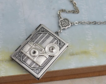 silver locket necklace, The OLD PHOTO ALBUM vintage style book locket necklace in antique silver