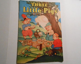 vintage Whitman linen children's book Three Little Pigs