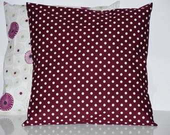 Cushion - 40 x 40 cm - fabric - Burgundy and white polka dots