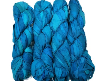 New! Sari Silk Ribbon, 100g Irredescent (Cobalt)