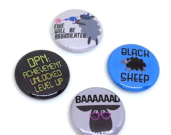 Knitting Pins, 1 inch pin back, Black Sheep, Set of 4